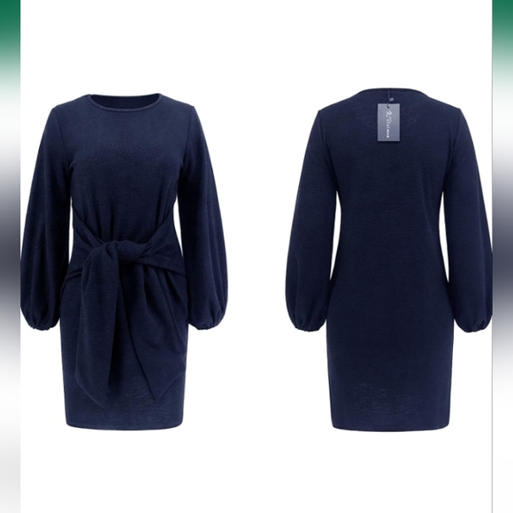 R.Vivimos Women's Autumn Winter Cotton Long Sleeves Elegant Knitted Bodycon Tie - Picture 2 of 4